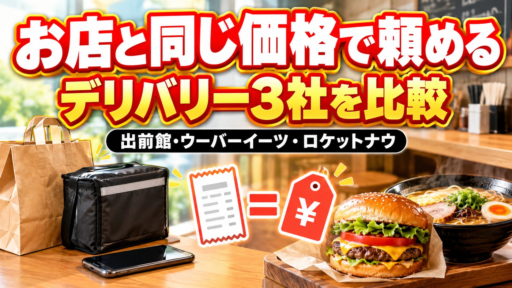 お店と同じ価格で頼める デリバリー3社を比較 出前館・ウーバーイーツ・ロケットナウ